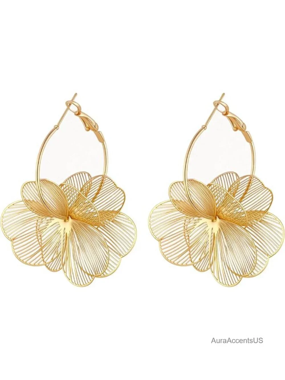Gold Flower Dangle Hoop Earrings for Women Boho Statement Jewelry